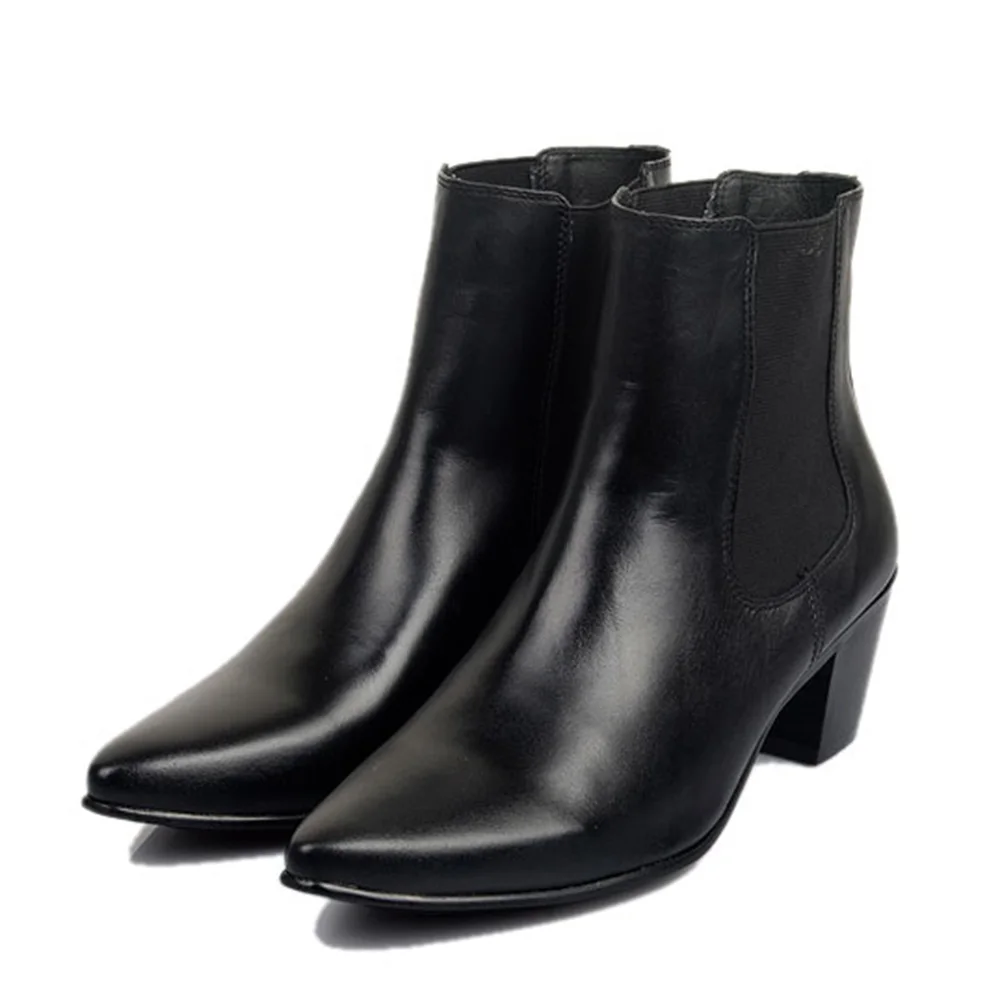 Men High-top Fashion Business Short Boots Men 7CM high-heeled Men's Shoes Boots Korean Style Leather Boots