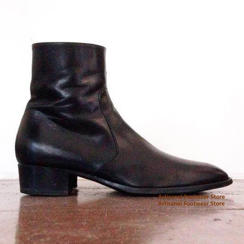 High-Top Chelsea Boots for Men Height Increasing Side Zipper Boots Handmade Custom Handsome Men Shoes Designer Men Boots