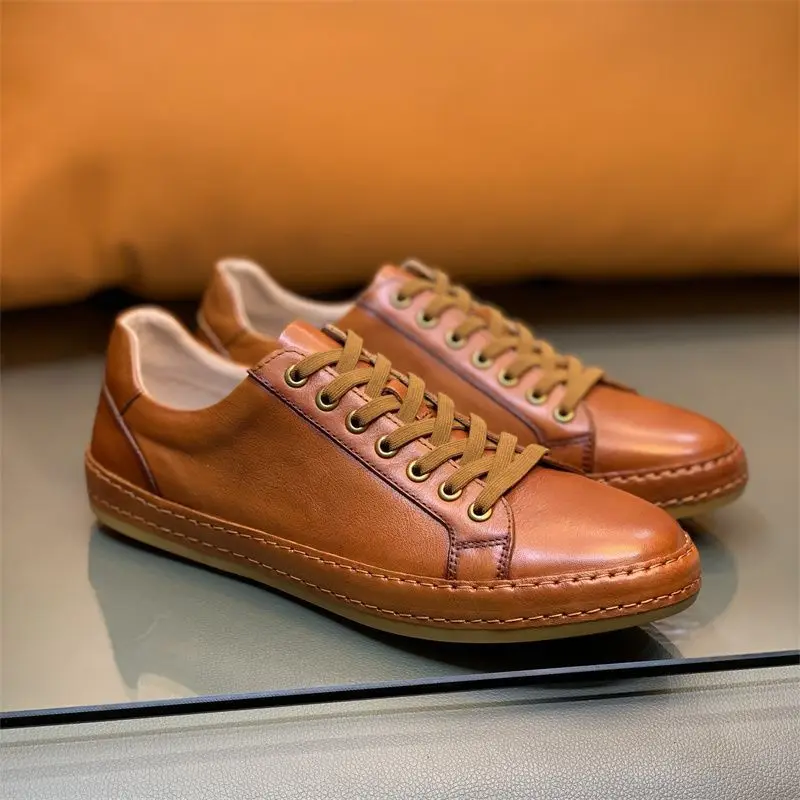 European classical  Collection 2025  Premium  Vintage genuine Leather Sneakers Business Casual Men's Shoes