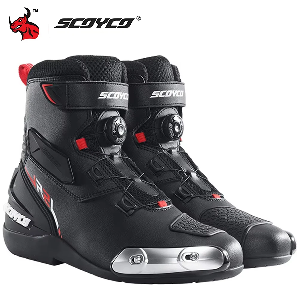 SCOYCO Motorcycle Boots Botas Moto Microfiber Leather Motocross Off-Road Racing Boots Motorbike Riding Shoes Men Moto Boots